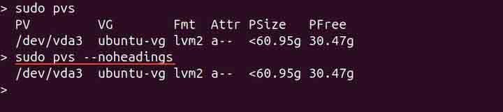 pvs Command in Linux2