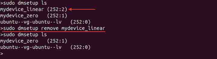 Removing a Device dmsetup Command