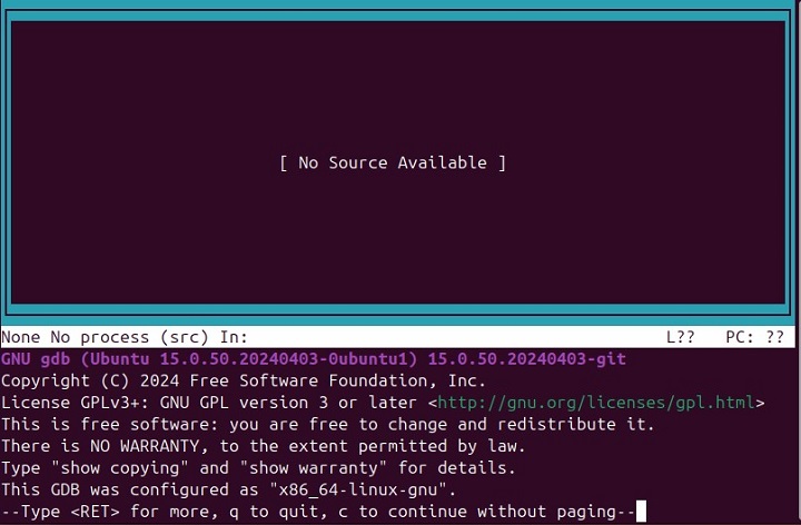 Start Debugging in TUI Mode