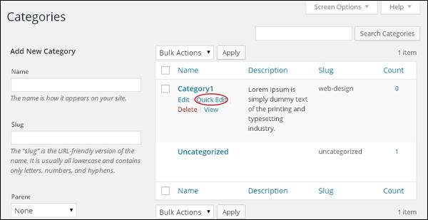 WordPress Edit Category